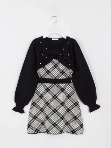 evelyn 원피스 긴팔 체크 리본 니트