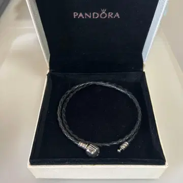 PANDORA 더블 가죽 팔찌 블랙 박스 포함