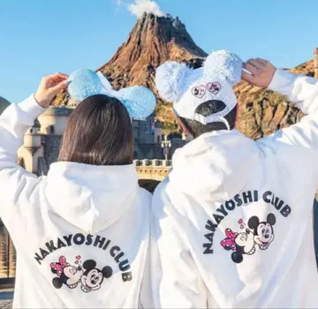 [ 2장 세트 ] 단짝 클럽 미키 & 미니 후드티 속기모 남녀 공용