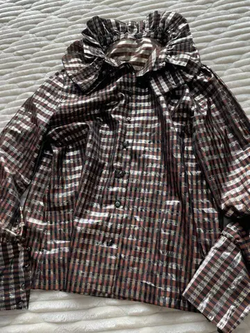 브라운 실버 골드 체크 긴팔 셔츠 이벤트 화려한 개성적