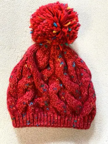 케이블 짜임 니트 모자 RED x MIX 폼폼 포함 컬러풀 y2k 빨간색