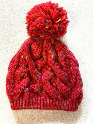 케이블 짜임 니트 모자 RED x MIX 폼폼 포함 컬러풀 y2k 빨간색