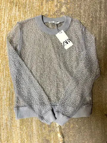 택 포함 새상품 즉시 완판 ZARA 펄 장식 그레이 시스루 풀오버