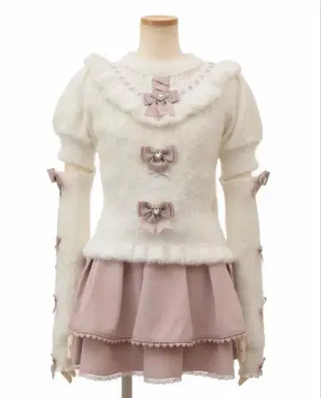 LIZLISA 리즈리사 암워머 3단 리본 니트 화이트