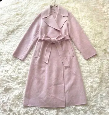 현행 택 ANAYI 더블 페이스 리버 코트 울 벨트 핑크 36