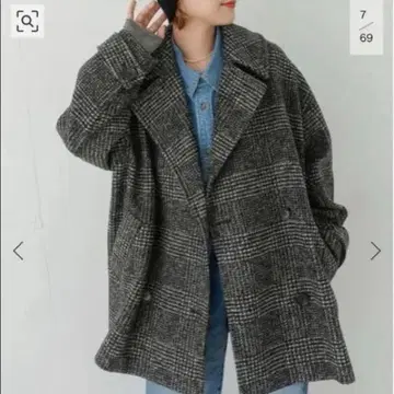 Spick & span W 슬라이버 체크 하프 코트 클리닝 완료 36