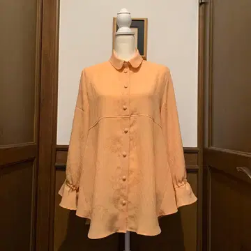 기모노 리메이크 오렌지 컬러 긴팔 셔츠 프릴 소매 (핸드메이드)