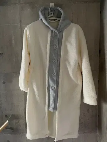 플리스 보아 자켓 후드 부착 화이트 그레이