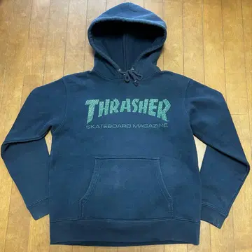 THRASHER 네이비 후드티 그린 로고