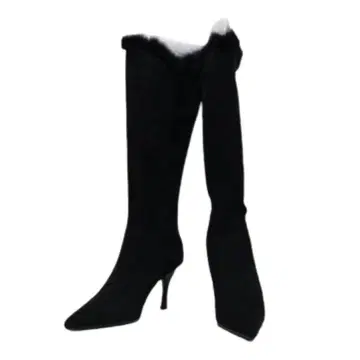 [이세탄 구매/새상품급] 퍼 달린 니하이 부츠 핑힐 블랙