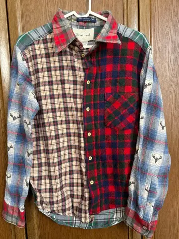 GreatLand 빈티지 체크 무늬 패치워크 긴팔 셔츠 남성용 S