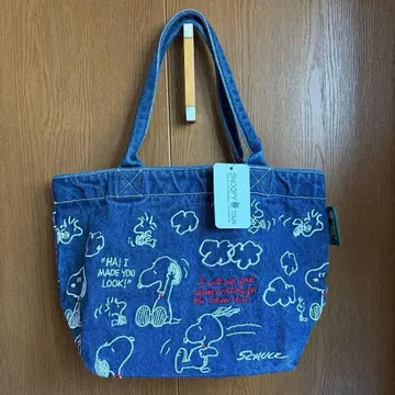 스누피타운 자수 데님 미니 토트백