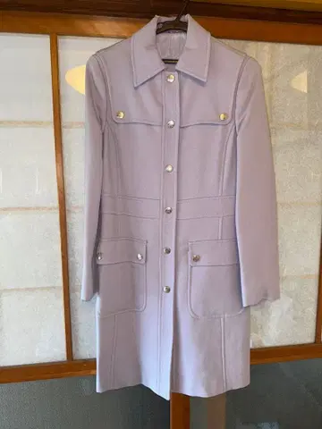 연보라 코트 버튼 달린 롱 코트 울 아우터 상의 자켓