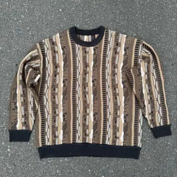 기하학 패턴 니트 스웨터 브라운 계열