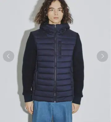 tk.TAKEO KIKUCHI 니트 슬리브 후드 블루종 네이비