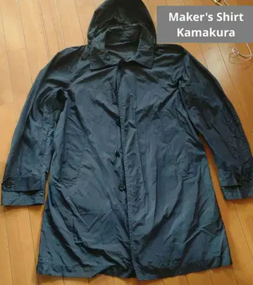 네이비 후드 부착 레인코트 Maker's Shirt Kamakura