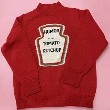 토마토 케첩 디자인 빨간색 터틀넥 스웨터
