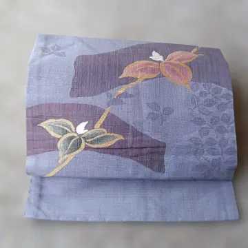 순수 실크 나고야 오비 꽃무늬 보라색 계열 새상품급