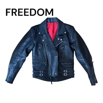 FREEDOM 블랙 가죽 더블 라이더 자켓