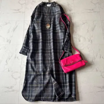 새상품급 르 클라직 셔츠 원피스 체크 무늬 그레이 계열 루즈핏 36