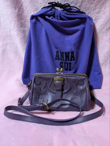 ANNA SUI 가죽 가마구치 숄더백 퍼플 천연 가죽