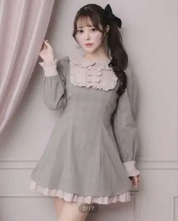 미사용 새상품 pium 피움 스퀘어 프릴 리본 도리 원피스