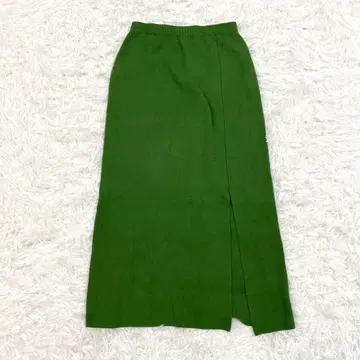 라그나문 니트 롱 스커트 타이트 그린 슬릿 포함 F 사이즈 깔끔한