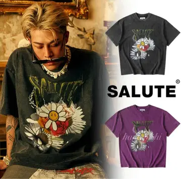 SALUTE 플라워 그래픽 T셔츠 블랙