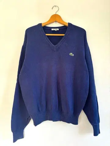 라코스테 V넥 코튼 니트 네이비 자수 로고 사이즈 4