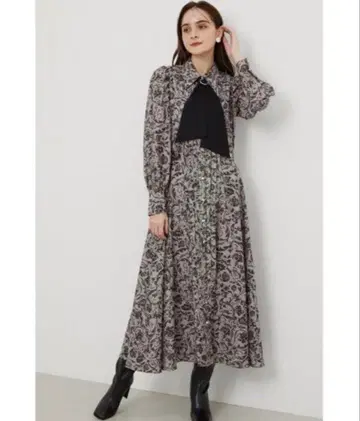 리엔다 아라베스크 보타이 셔츠 원피스 블랙 M