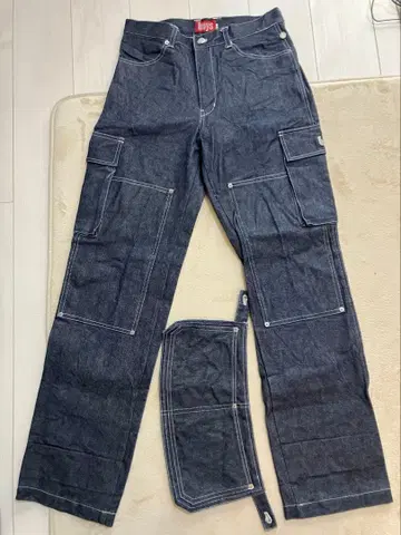 [ 새상품 ] 다크 데님 와이드 레그 팬츠 포켓 부착 남성용 청바지