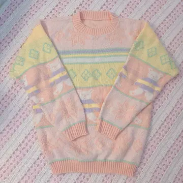 빈티지 곰 패턴 스웨터