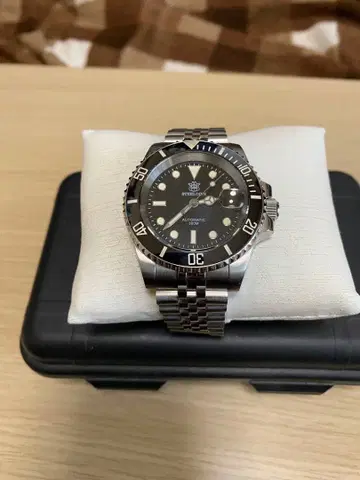 자동 와인딩 시계 스테인리스 스틸 블랙 다이얼