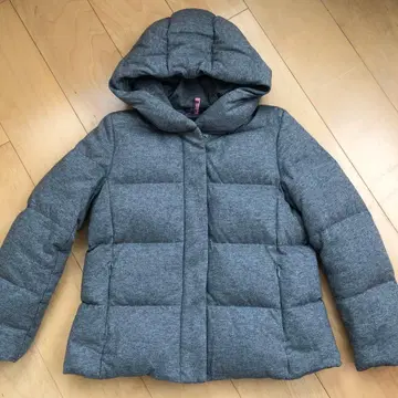 유니클로 후드 부착 다운 자켓 그레이 M 사이즈 겉감 울 혼방