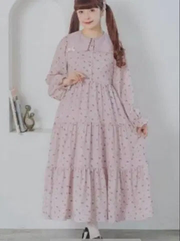 시마무라 아오키 미사코 빅 사이즈 장미 꽃무늬 원피스 LL 핑크