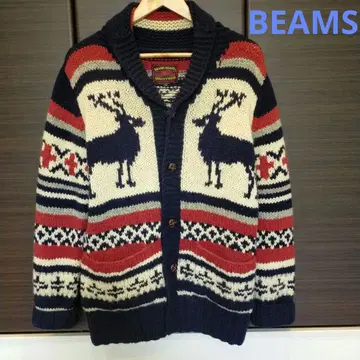 BEAMS HEART 카우친 남성용 M 루돌프 무늬 니트 가디건