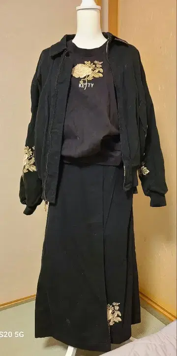 KETTY 빈티지 블루종 티셔츠 스커트 3종 세트 M~L