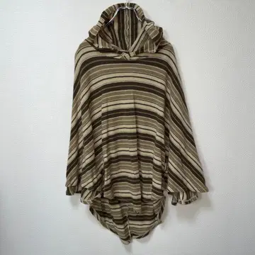 INITIAL B 스트라이프 후드 부착 판초 울 캐주얼 M