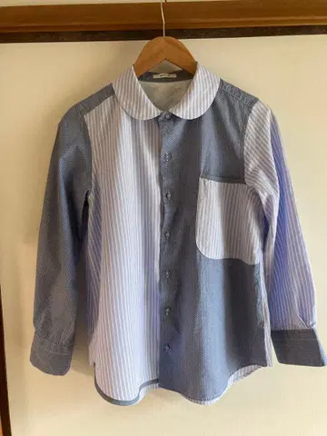 둥근 카라 패치워크풍 긴팔 블라우스