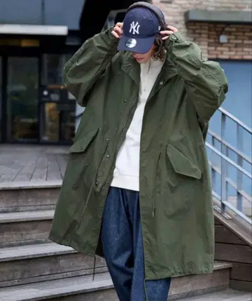 빅 실루엣 코튼 나일론 M-65 스탠드 넥 롱 모즈 코트