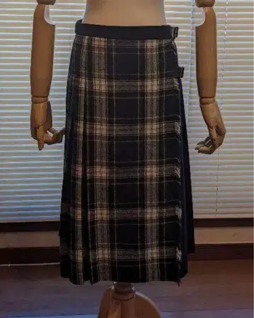 체크 무늬 플리츠 스커트 네이비, 그레이