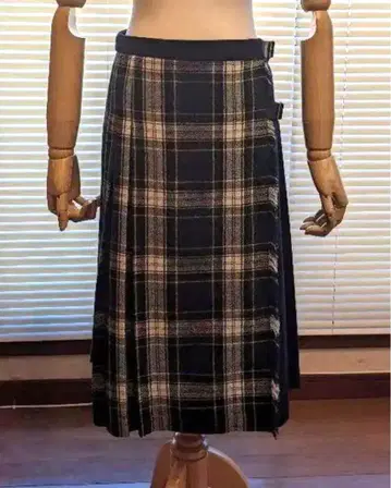 체크 무늬 플리츠 스커트 네이비, 그레이