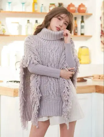 택 포함 미사용 새상품 Darich 다리치 니트 판초 퍼플