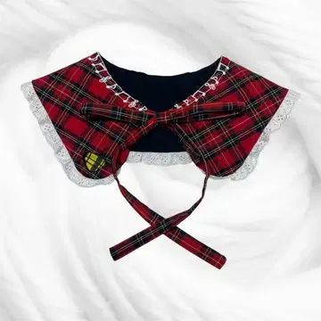 체크 x 체크 음표 프릴 탈부착 카라 [ 핸드메이드 ]