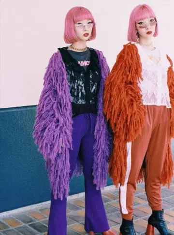 jouetie 라메 볼륨 프린지 니트 가디건 퍼플