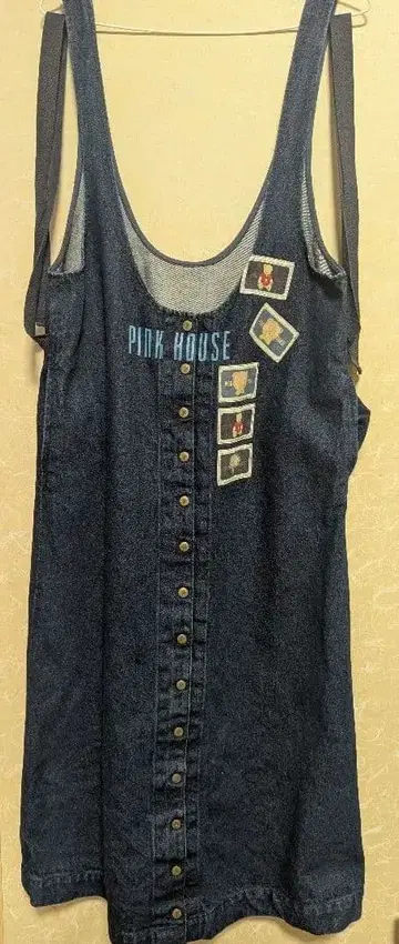 PINK HOUSE 핑크하우스 데님 오버롤 스커트 와펜