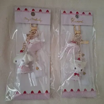 산리오 딸기 휘핑 케이크 마이멜로디 & 쿠로미 스트랩 세트