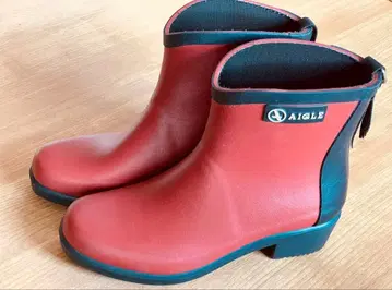 AIGLE 빨간색 밴딩 숏 레인부츠 36