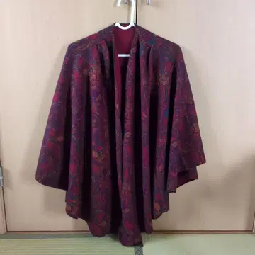 울 100% 판초 케이프 페이즐리 무늬 와인 레드