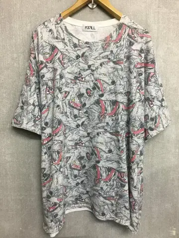 키딜 늑대 오오카미 울프 올 패턴 프린트 오버 사이즈 T셔츠